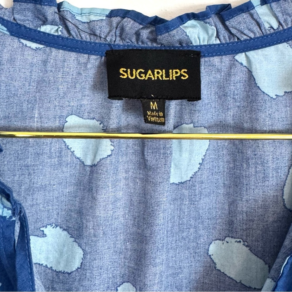 SugarLips Blue Polka Dot Ruffle Odessa Drop Waist Button Up Mini Dress Medium - Picture 3 of 8